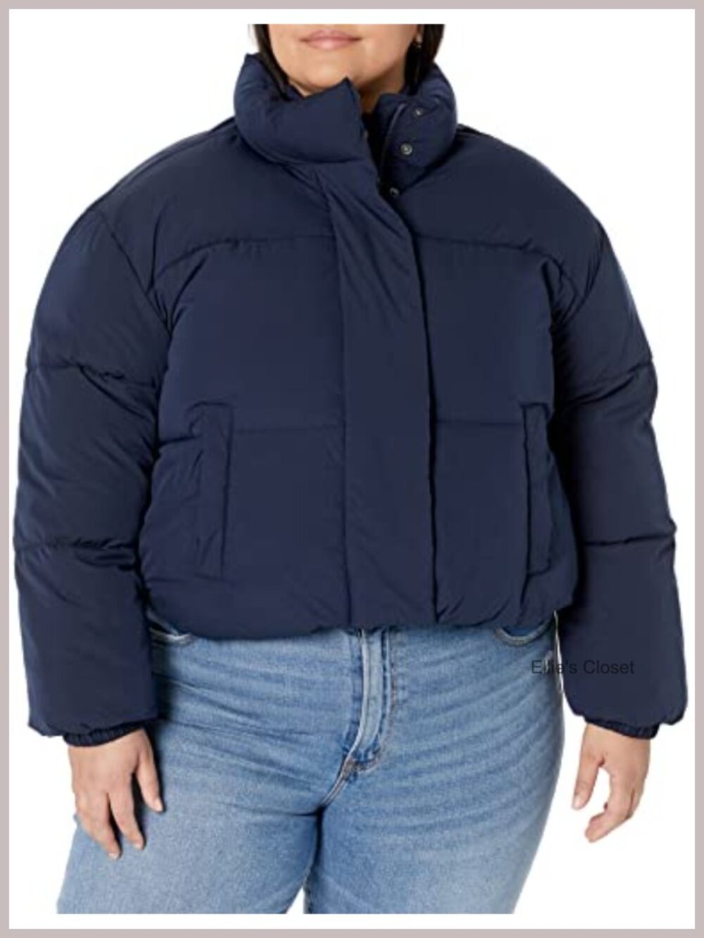 Women's Cropped Full-Zip Puffer Jacket Quilted Matte Sherpa Fleece Snaps - Picture 4 of 6